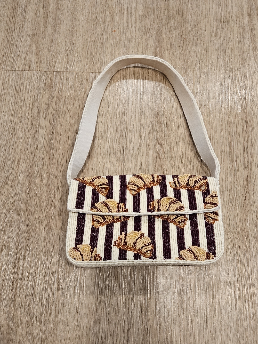Anthropologie Fiona Beaded Croissant Shoulder Bag Striped Novelty Purse